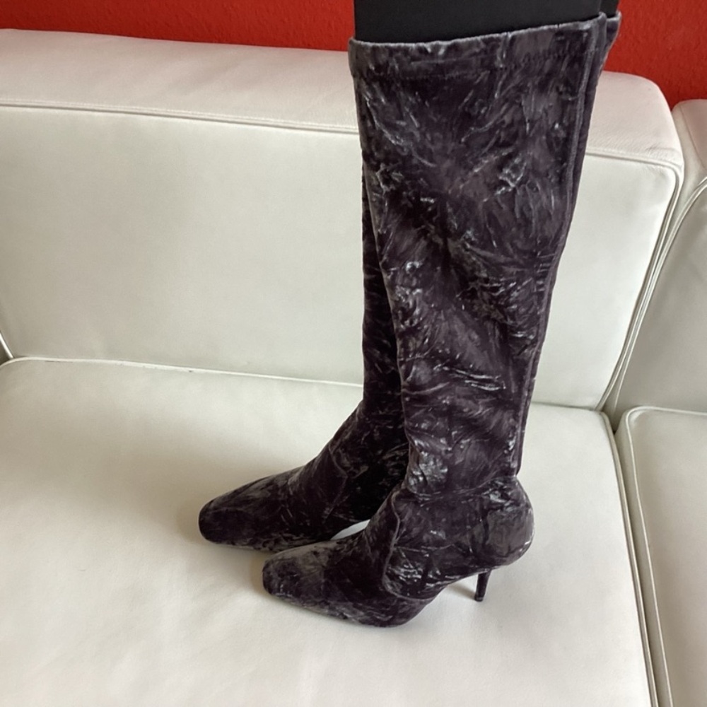 Saint Laurent Tall Velvet Stiletto Boot - Gray SZ 6.5/36.5 - Picture 5 of 11